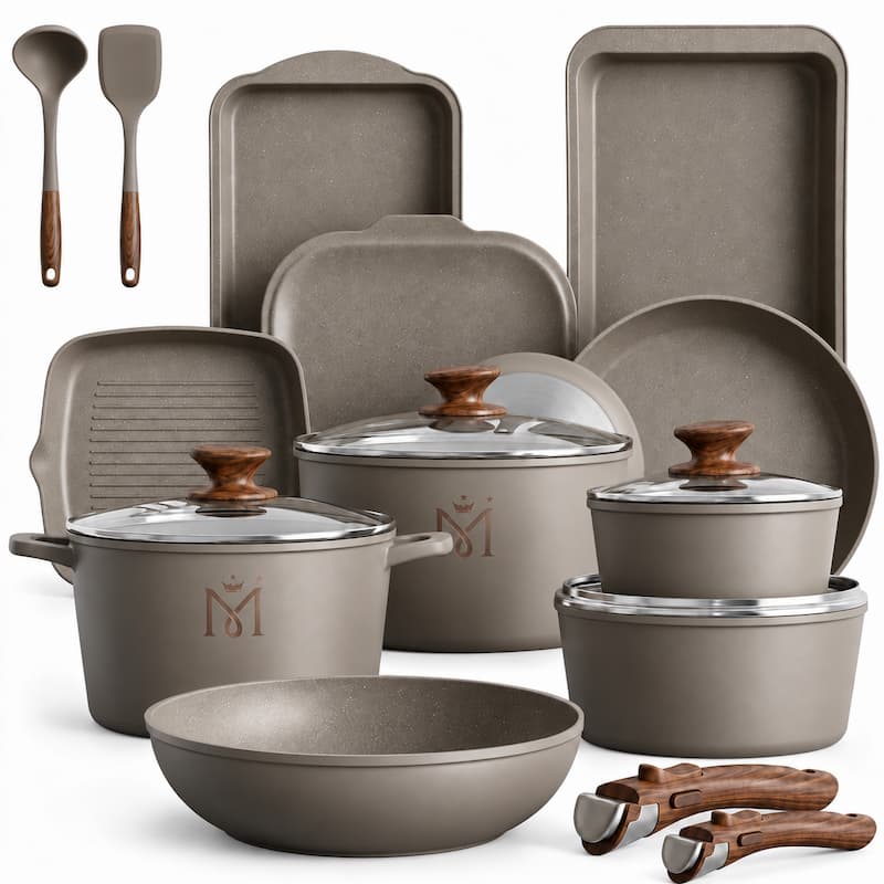 GranitoChef Pro 15 set pentole taupe effetto pietra con manici removibili